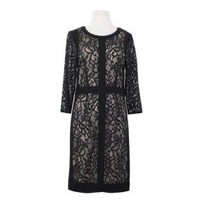 Laundry Shelli Segal Dress Sz 10 Black Lace over Nude Slip Poly Blend Dress